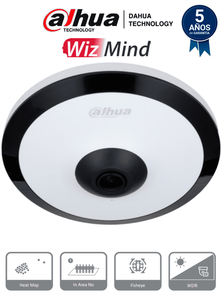 DAHUA IPC-EW5541N-AS - Cámara IP FishEye de 5 MP/WinzMind/ IR de 10 Mts/H.265+/ PoE/ WDR Real/ Micrófono Integrado/ Heat Map/ Detección Inteligente/ Ranura para MicroSD/E&S de Alarma/E&S de Audio/ 3D DNR, HLC, BLC/Interior DAHUA IPC-EW5541N-AS - Cámara IP FishEye de 5 MP/WinzMind/ IR de 10 Mts/H.265+/ PoE/ WDR Real/ Micrófono Integrado/ Heat Map/ Detección Inteligente/ Ranura para MicroSD/E&S de Alarma/E&S de Audio/ 3D DNR, HLC, BLC/Interior